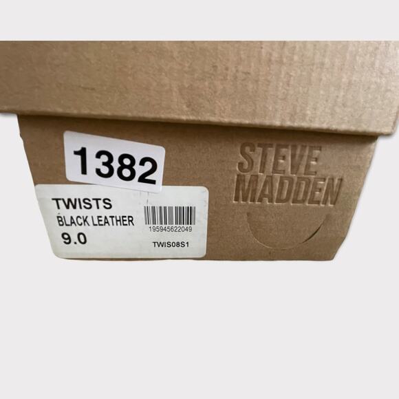 Steve Madden Women’s Twist Slide Black Leather Triangle Heel Sandal 9 - Picture 12 of 14